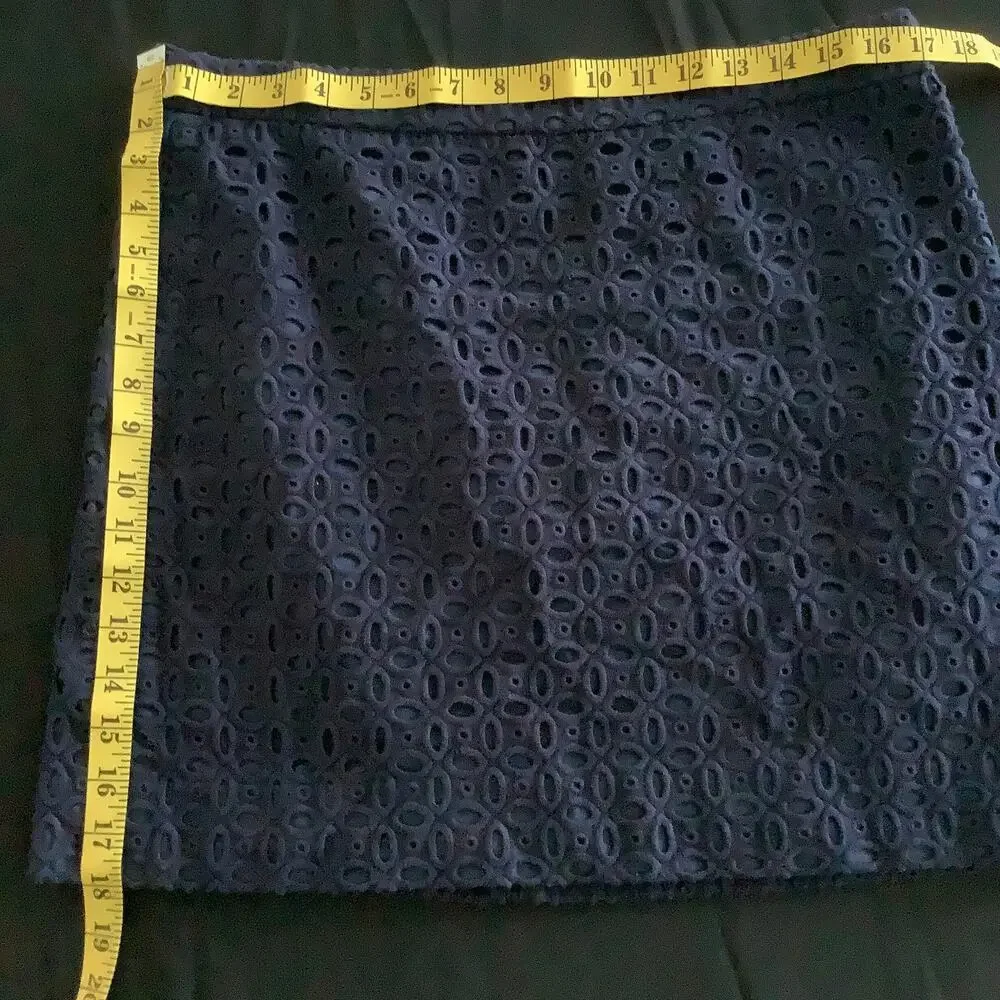 J. Crew Eyelet Floral Cutout Embroidered A-line Skirt Navy Blue Womens Size 12